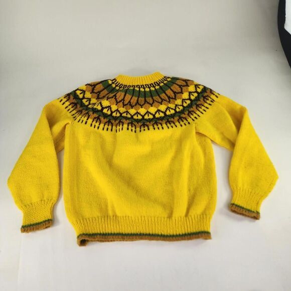 Marilyn Islandic Knit Sweater Size M/L VTG Fair Isle Jumper Yellow Wool Pullover - Picture 2 of 13